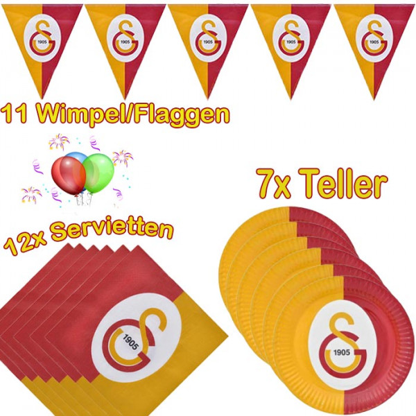 30 Teile Galatasaray Partyset Servietten Teller & Banner-Wimpel