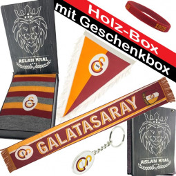 Galatasaray Holz Geschenkbox mit Gravur Schal Fahne Armband Schlüsselanhänger Paket