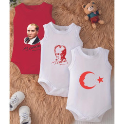 3er Set Türkei Fahne Baby-Body Atatürk Bild & Autogramm Strampler