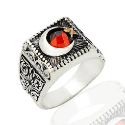 Türkische Flagge Ring versilbert rubinrot Herren Schmuck